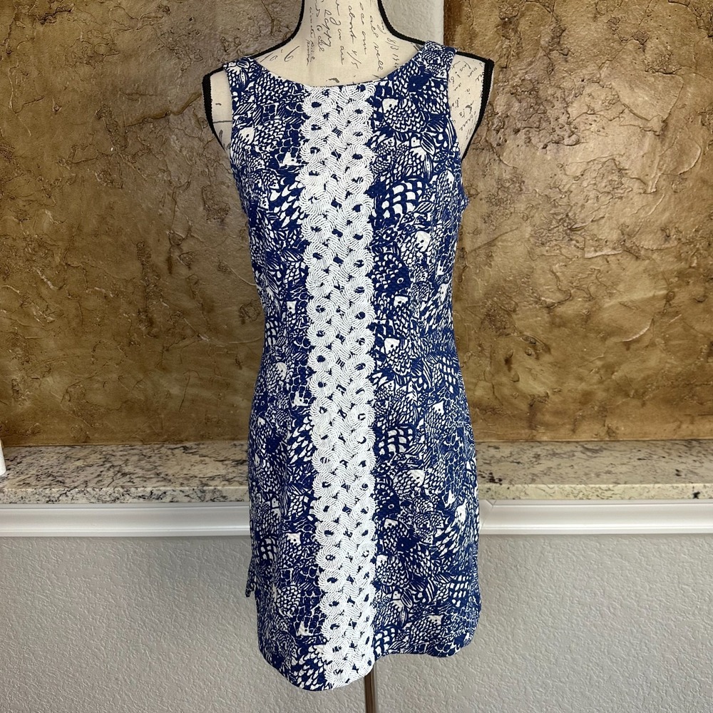 Lilly Pulitzer Target Upstream Shift‎ Dress 4 Fish Print Blue White Beach Cruise